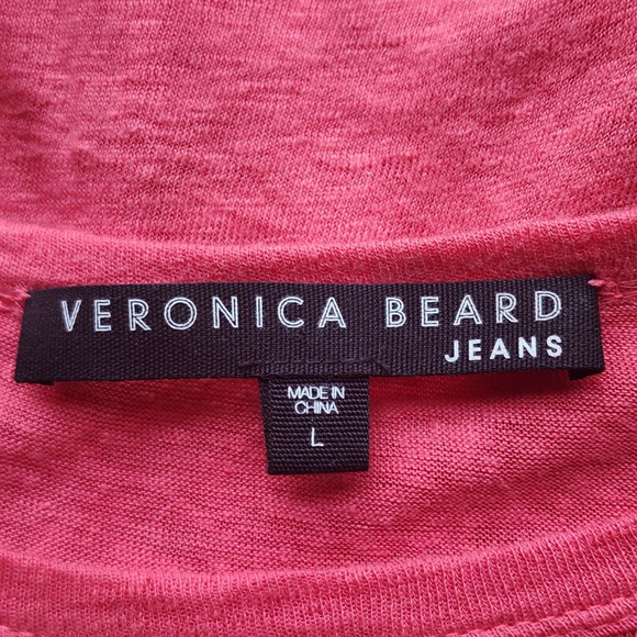 VERONICA BEARD Jeans Prema Eyelet Ruffle Coral Linen Ruffle Short Sleeve Tee L - Picture 4 of 5